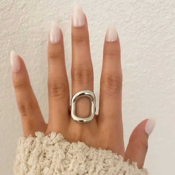 925 Sterling Silver Chunky Ring Thick Bold Ring Oval Ring Circle Geometric Ring - Picture 2 of 8